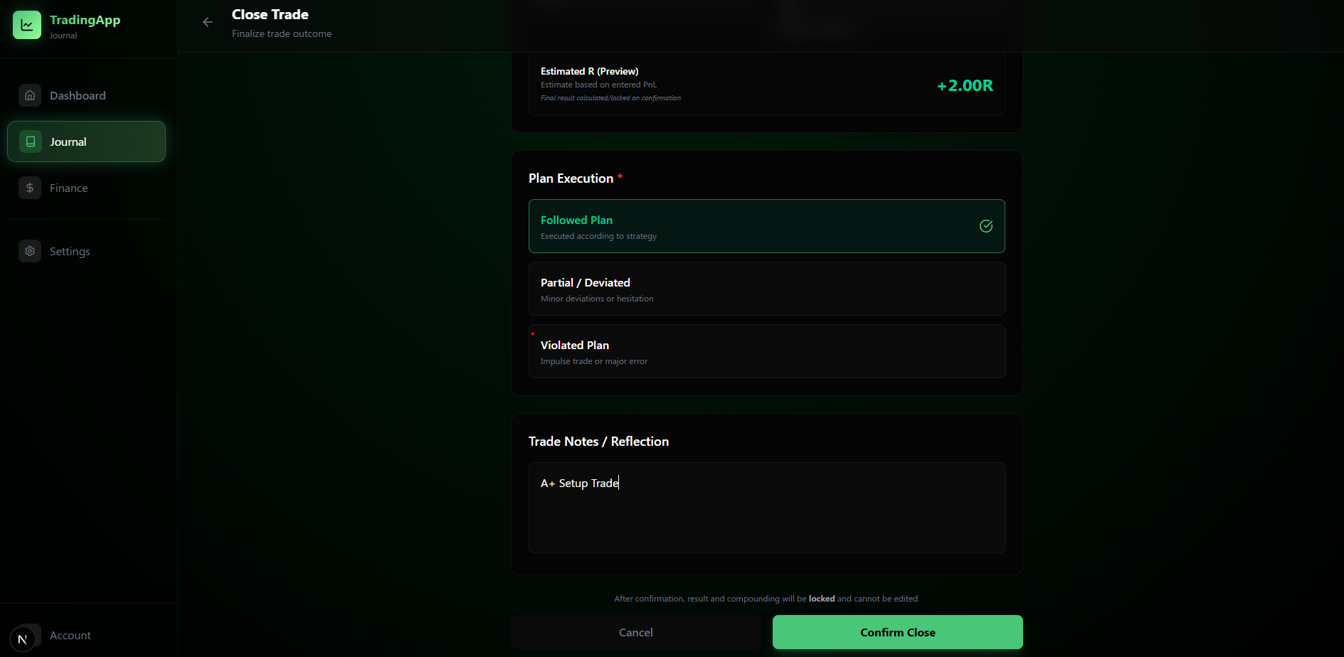 Adding reflections and post-trade notes