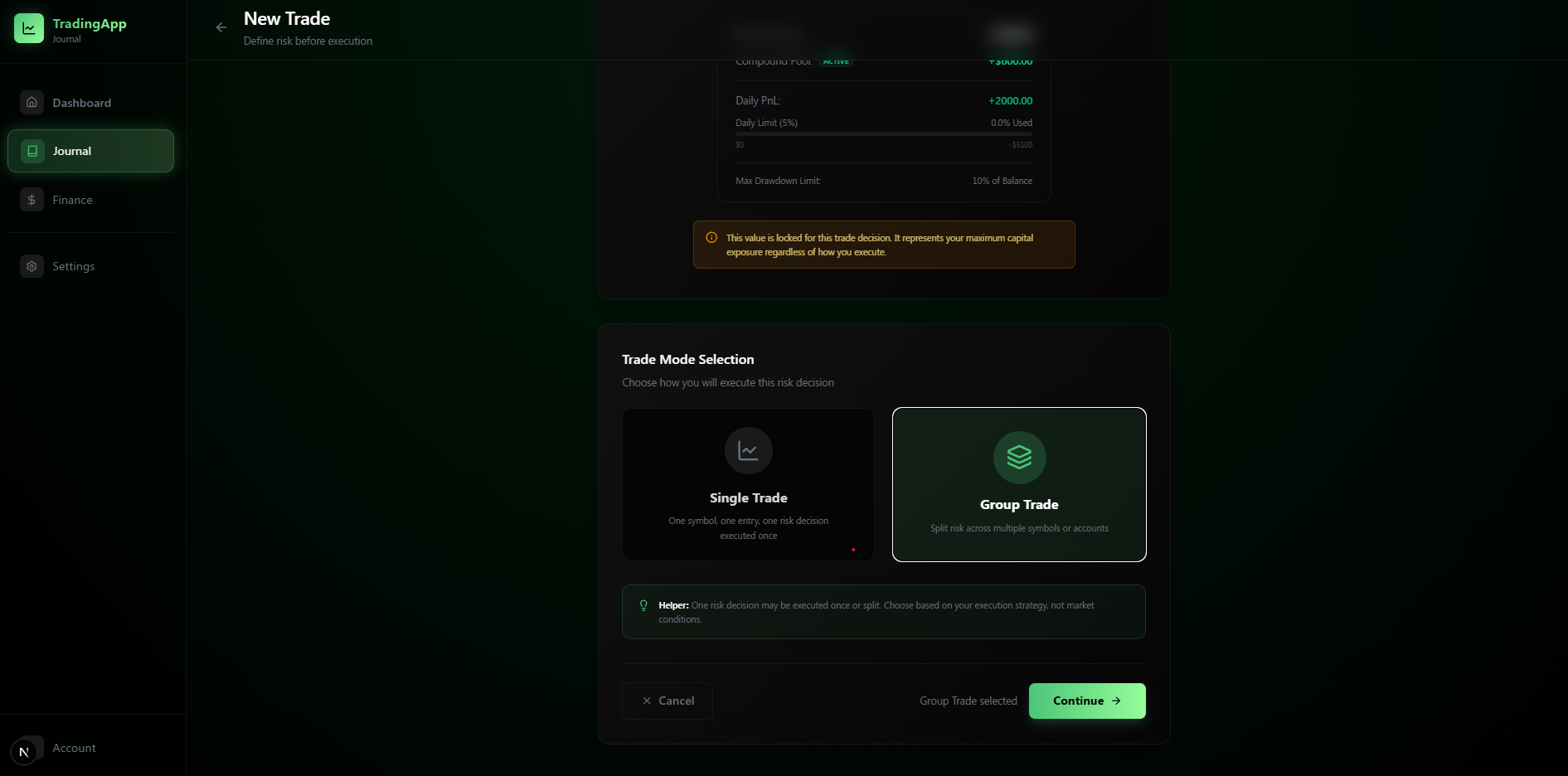Selecting single or group trade execution